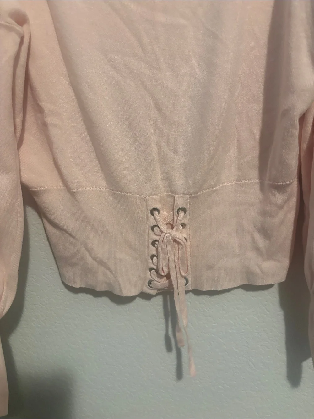 NWT Express Lace-Up Waist Sweatshirt in Pale Pink with balloon sleeves M
